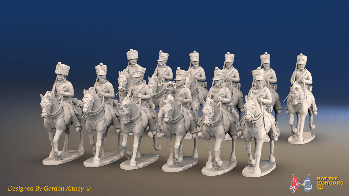Napoleonic French Hussar Regiment - Campaign Dress, Trotting - 12 mounted figures, front view
