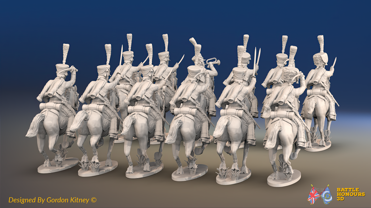 Napoleonic French Hussar Regiment - Full Dress, Galloping - 12 mounted figures, rear view