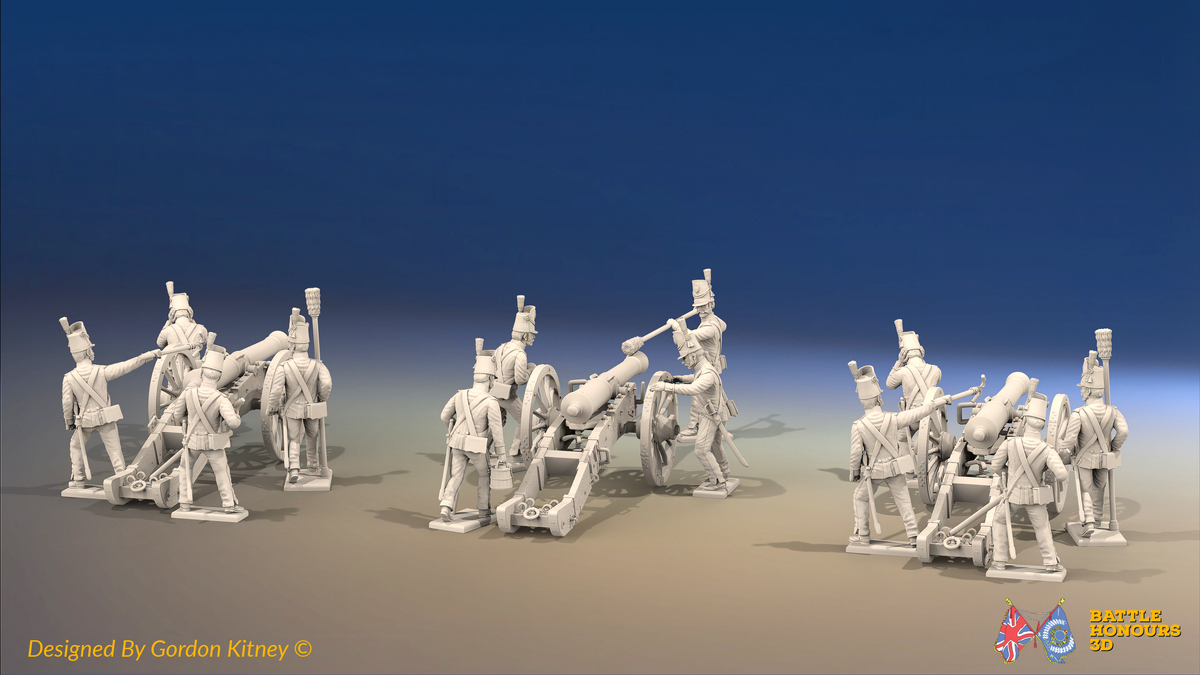 Napoleonic Portuguese Artillery Battery - Belgic Shakos - 3 guns and 12 figures, rear view