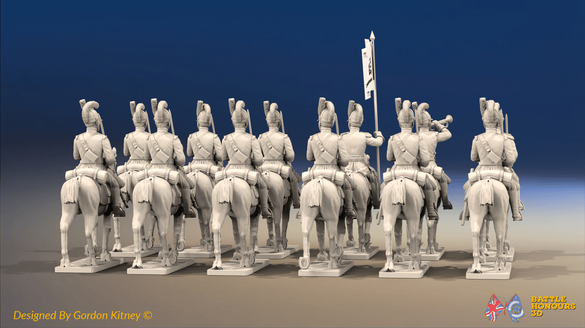 Napoleonic Portuguese Dragoon Regiment - Tarleton Helmets, Trotting - 12 mounted figures, rear view