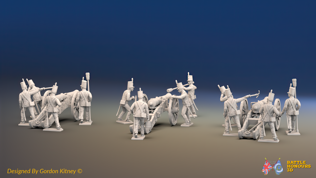 Napoleonic Portuguese Foot Artillery Battery - Shakos - 3 guns and 12 figures, rear view