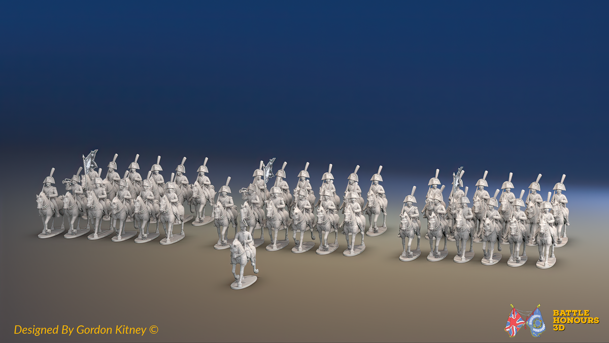 Napoleonic Spanish Light Dragoon Brigade - Trotting - 37 mounted figures, front view