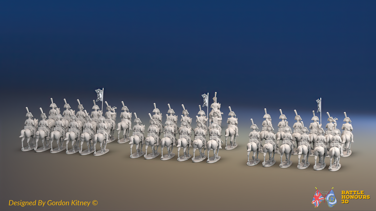 Napoleonic Spanish Light Dragoon Brigade - Trotting - 37 mounted figures, rear view