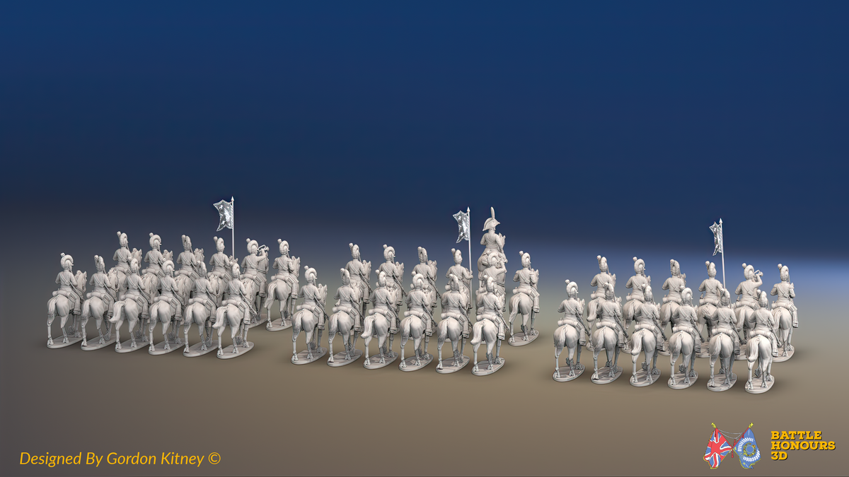 Napoleonic Spanish Light Cavalry Brigade - Tarleton Helmets, Trotting - 37 mounted figures, rear view