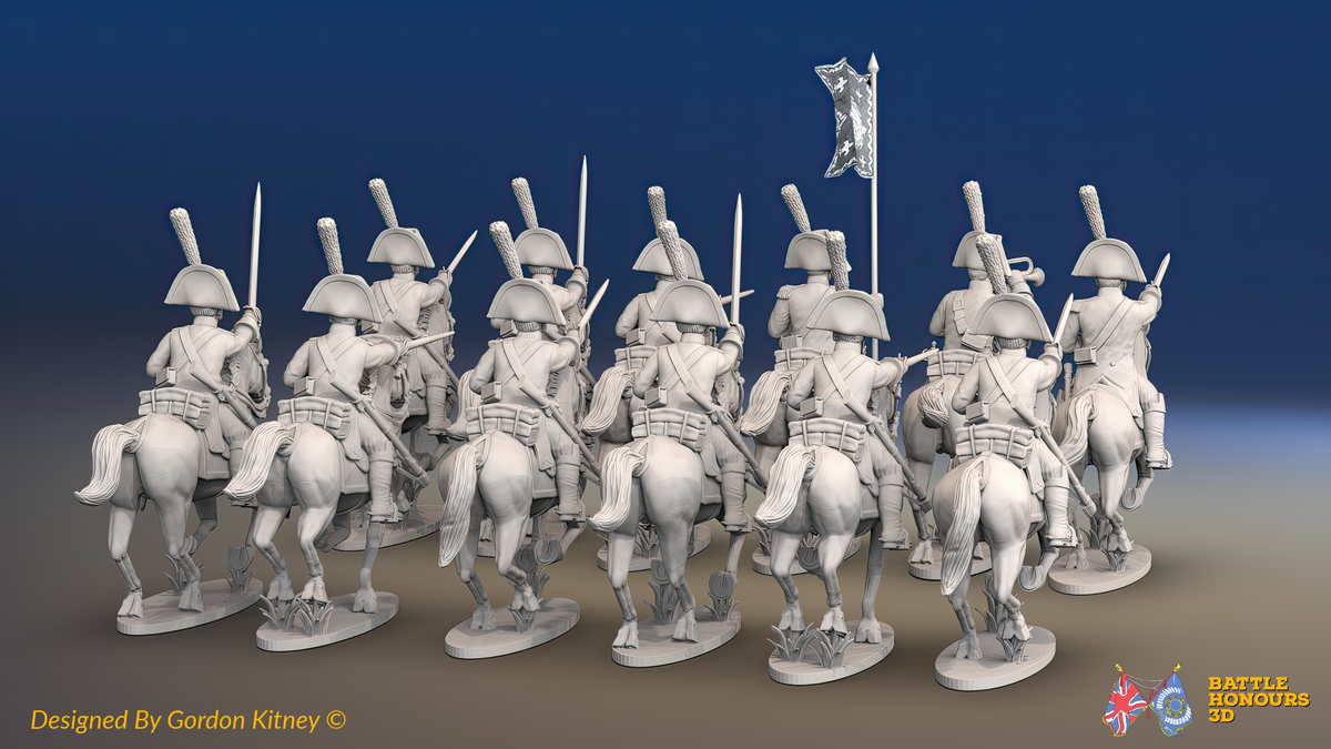 Napoleonic Spanish Heavy Dragoon Regiment - Galloping - 12 mounted figures, rear view
