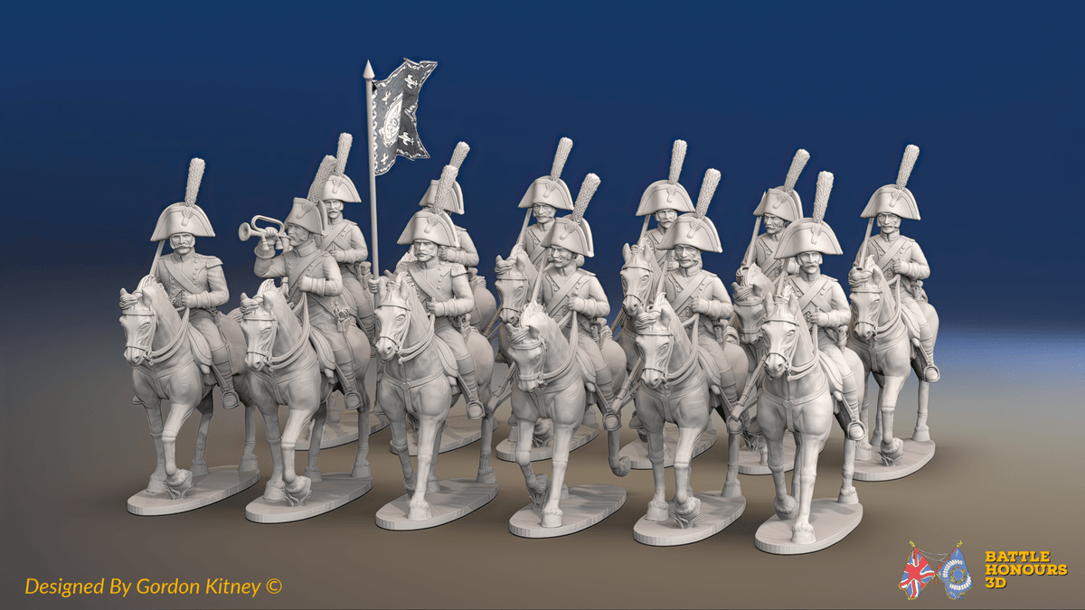 Napoleonic Spanish Heavy Dragoon Regiment - Trotting - 12 mounted figures, front view