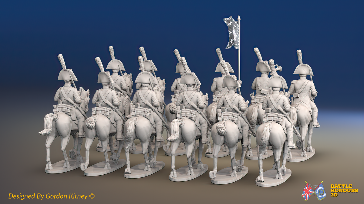 Napoleonic Spanish Heavy Dragoon Regiment - Trotting - 12 mounted figures, rear view