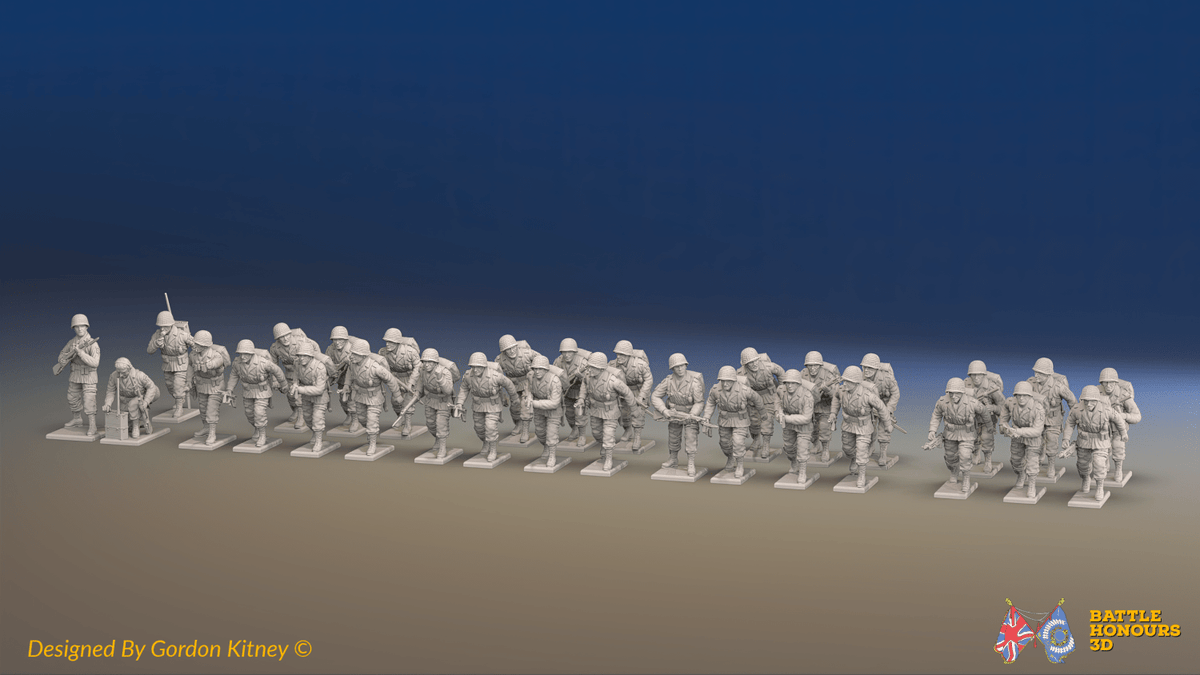 WW2 US Airborne Platoon - Helmets without Field Dressings - 30 figures, front view