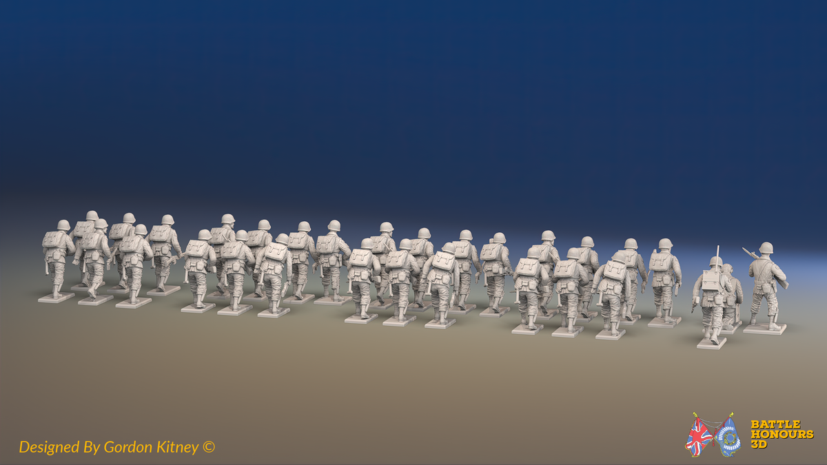 WW2 US Airborne Platoon - Helmets without Field Dressings - 30 figures, rear view