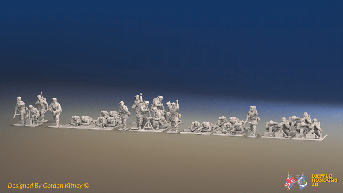 WW2 British Commando Support Platoon - Green Berets - 30 figures, front view