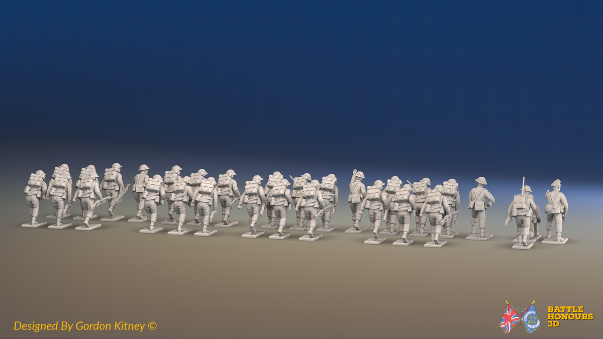 WW2 British Infantry Platoon - Battle Dress - 30 figures, rear view