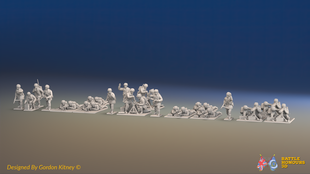 WW2 British Airborne Support Platoon - Helmets - 30 figures, front view