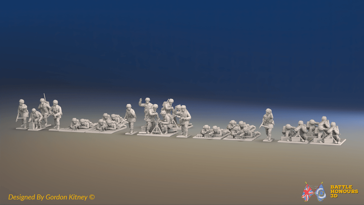 WW2 British Airborne Support Platoon - Helmets - 30 figures, front view