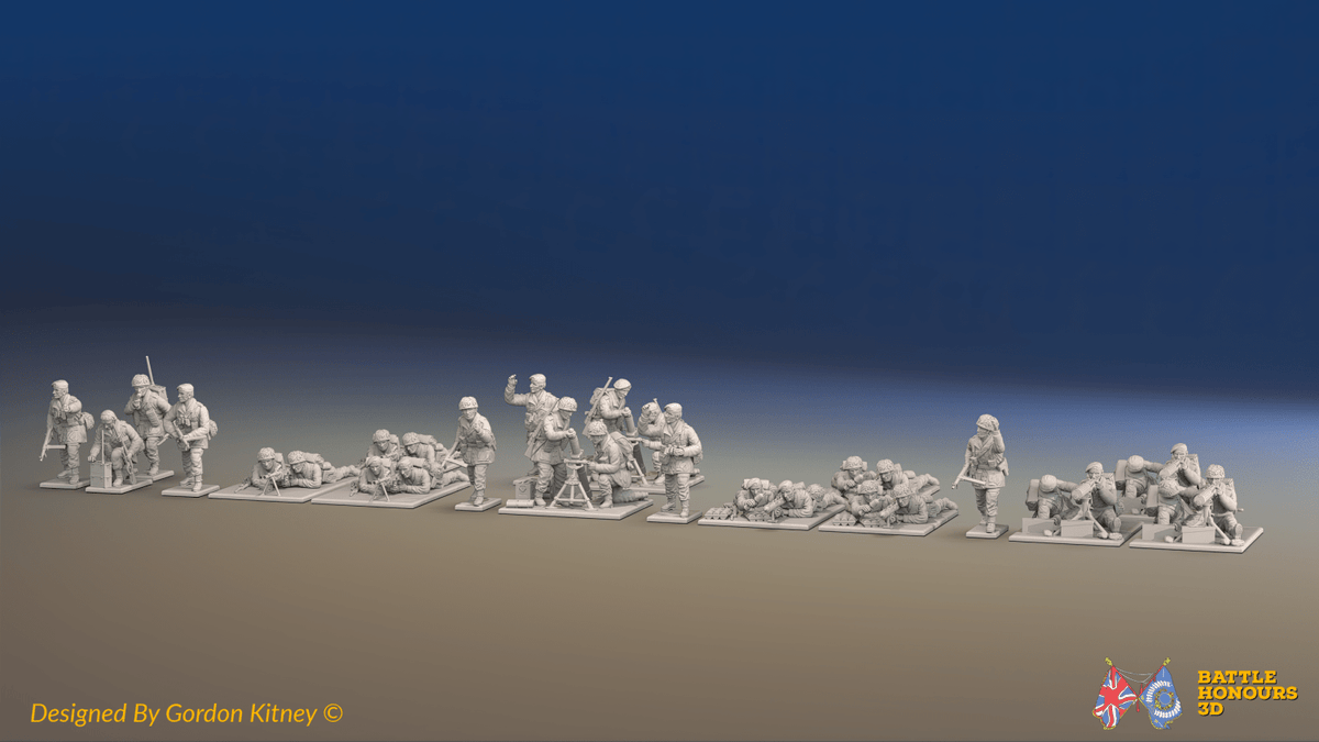 WW2 British Airborne Support Platoon - Mixed Headgear - 30 figures, front view