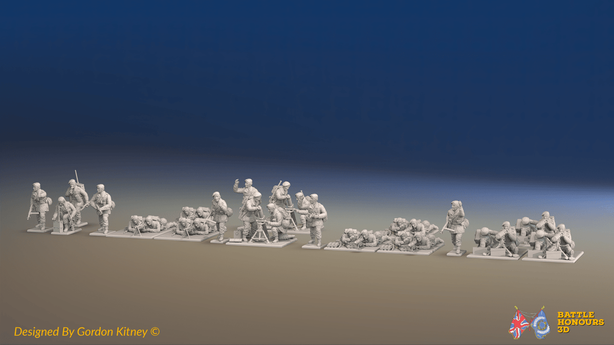 WW2 British Airborne Support Platoon - Berets - 30 figures, front view