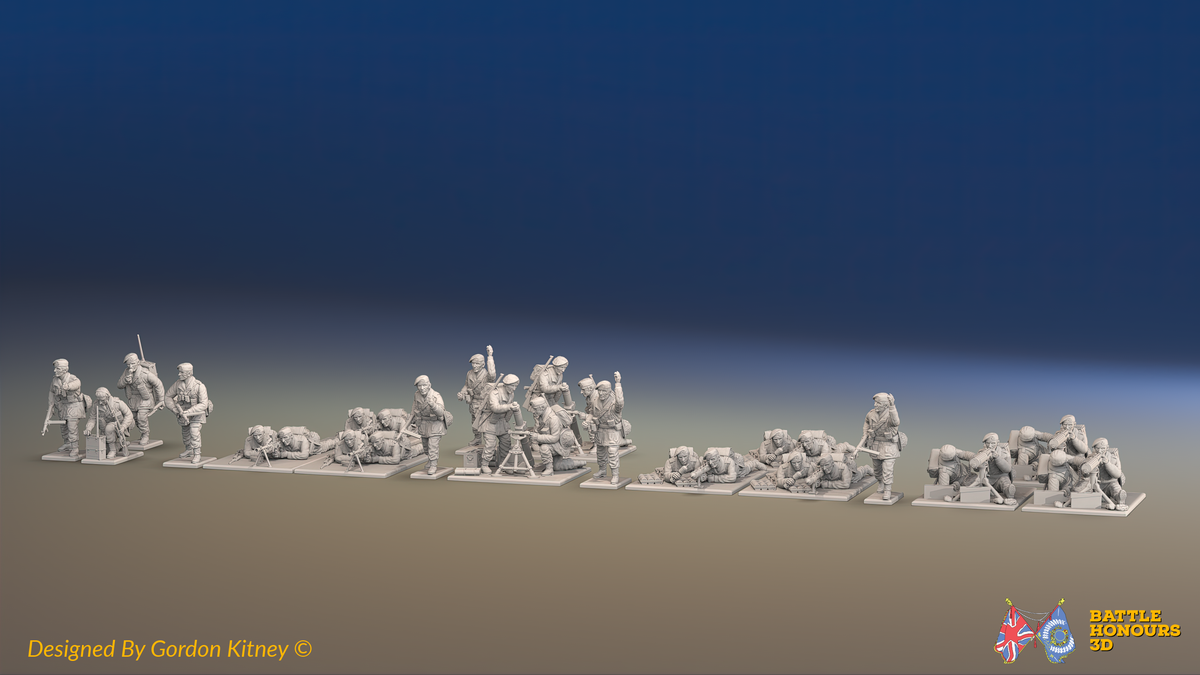 WW2 Royal Marine Commando Support Platoon - Battle Dress - 30 figures, front view
