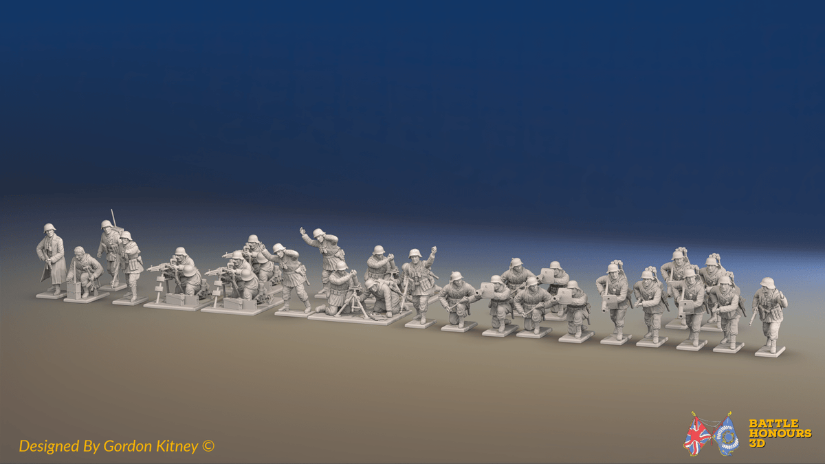 WW2 German Panzergrenadier Support Platoon - 30 figures, front view