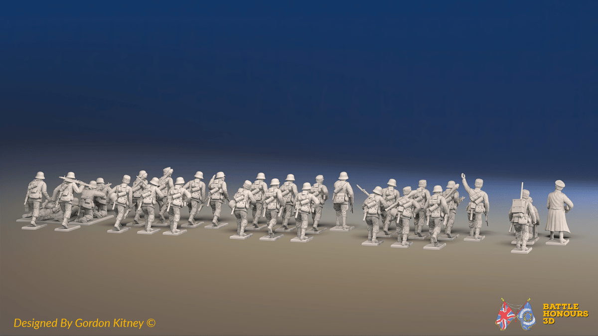 WW2 German Infantry Platoon - 30 figures, rear view