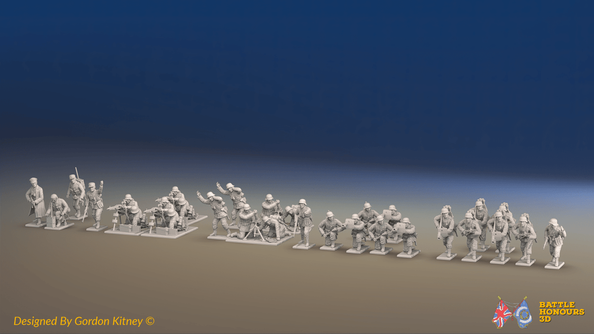 WW2 German Infantry Support Platoon - 30 figures, front view