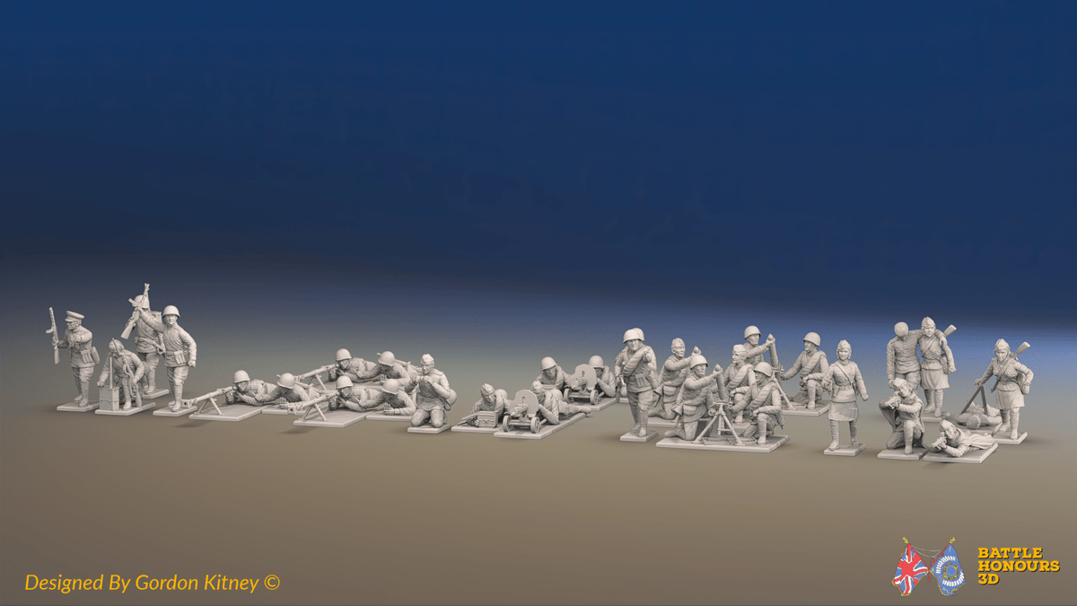 WW2 Soviet Support Platoon - Summer Uniforms - 30 figures, front view