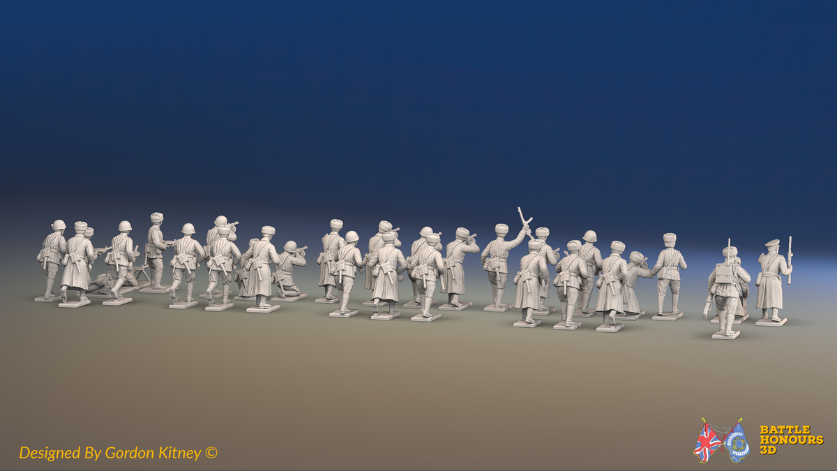 WW2 Soviet Tank Rider Platoon - Winter Clothing - 30 figures, rear view