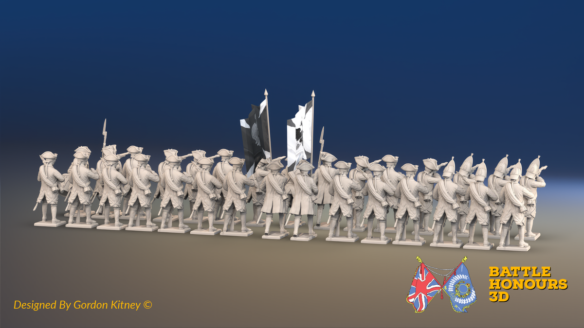 Seven Years’ War Russian Musketeer Battalion - Firing Line - Winter Uniform - Observation Corps - Rolled Cloaks - 30 Figures, rear view. Supplied unpainted.