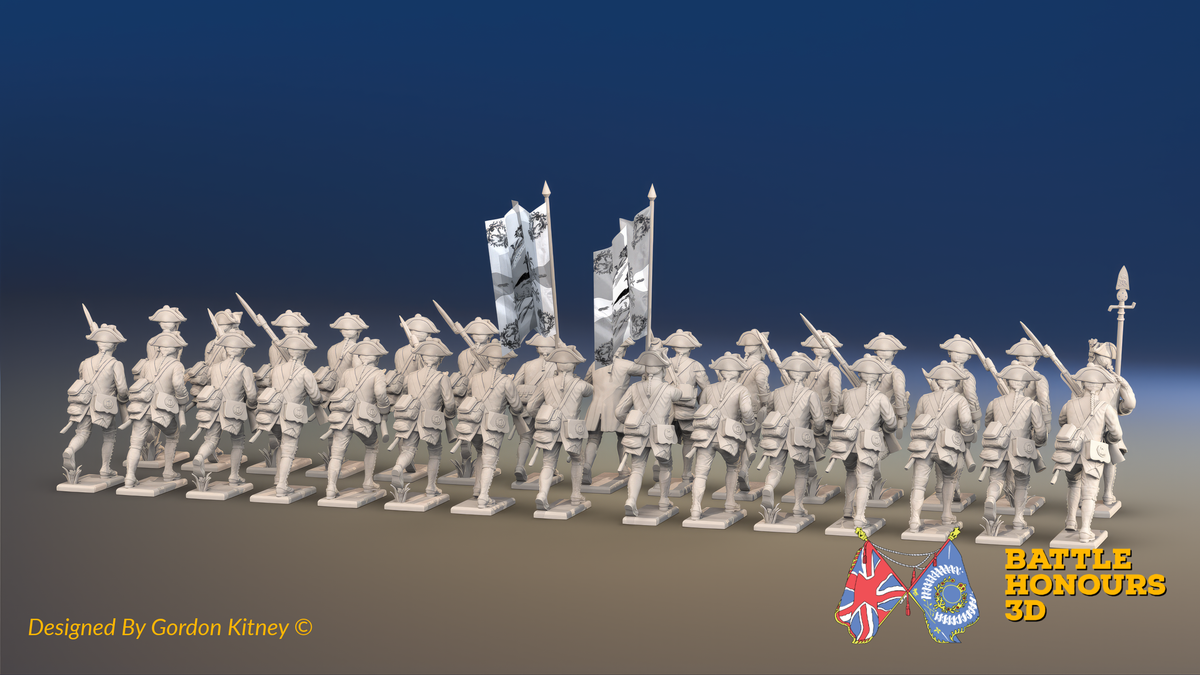 Seven Years’ War Prussian Musketeer Battalion - Charging - Set 3 - 30 Figures, rear view. Supplied unpainted.