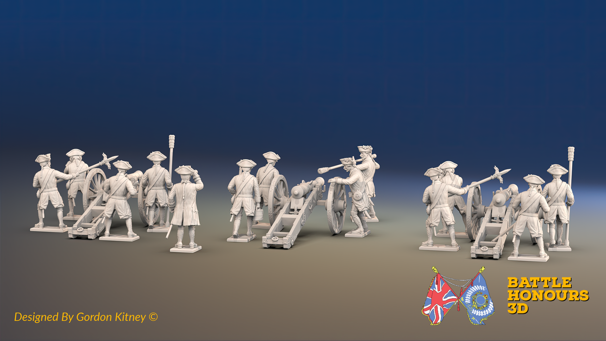 Seven Years’ War Russian Artillery Battery - 12-Pounders - Winter Uniform - 3 Guns and 13 Figures, rear view. Supplied unpainted.