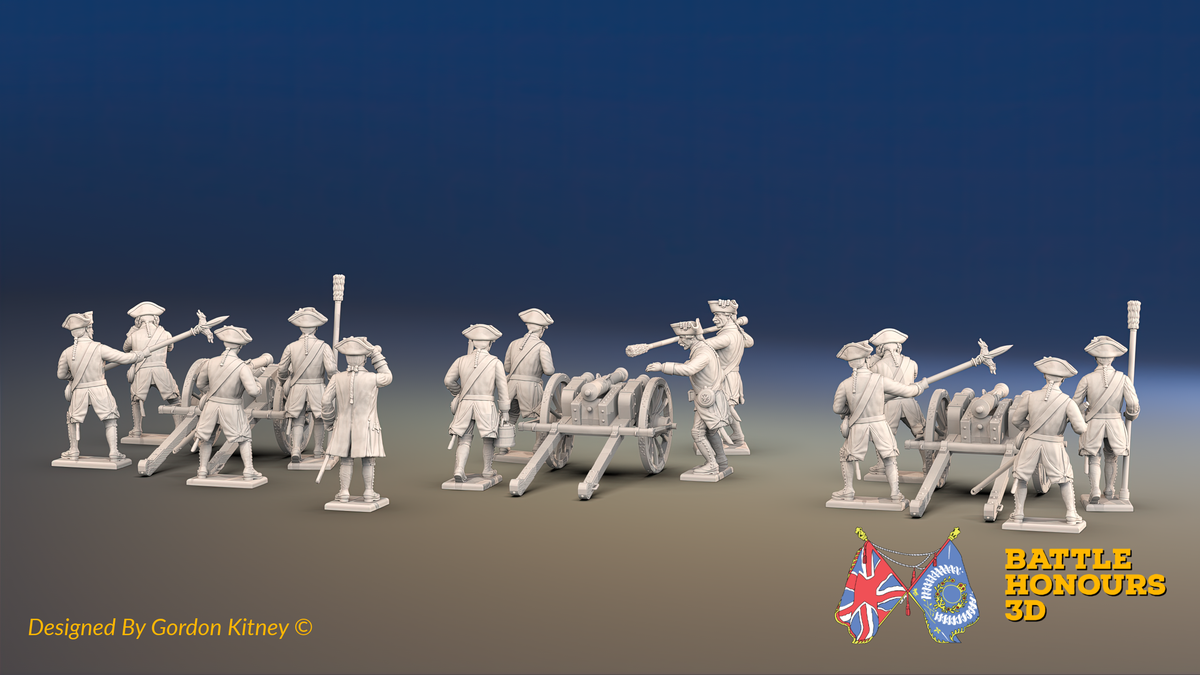 Seven Years’ War Russian Artillery Battery - 3-Pounders - Battalion Guns - Winter Uniform - 3 Guns and 13 Figures, rear view. Supplied unpainted.