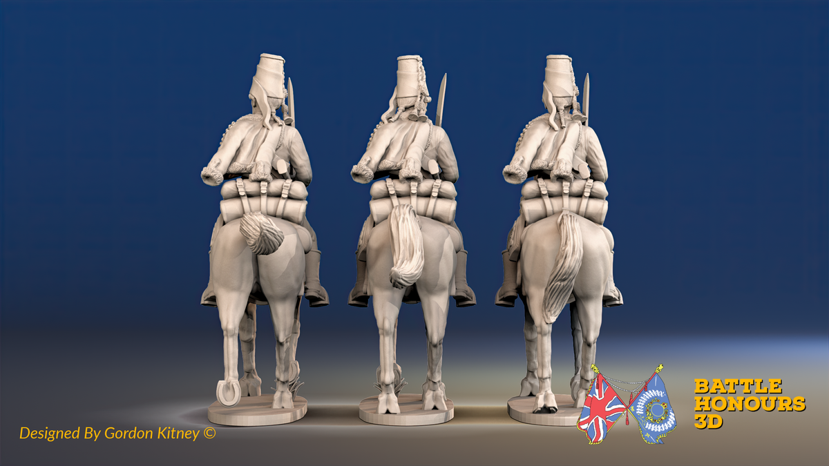 Seven Years’ War Prussian Hussars - Trotting - Mirlitons, Set 2, rear view. Supplied unpainted.