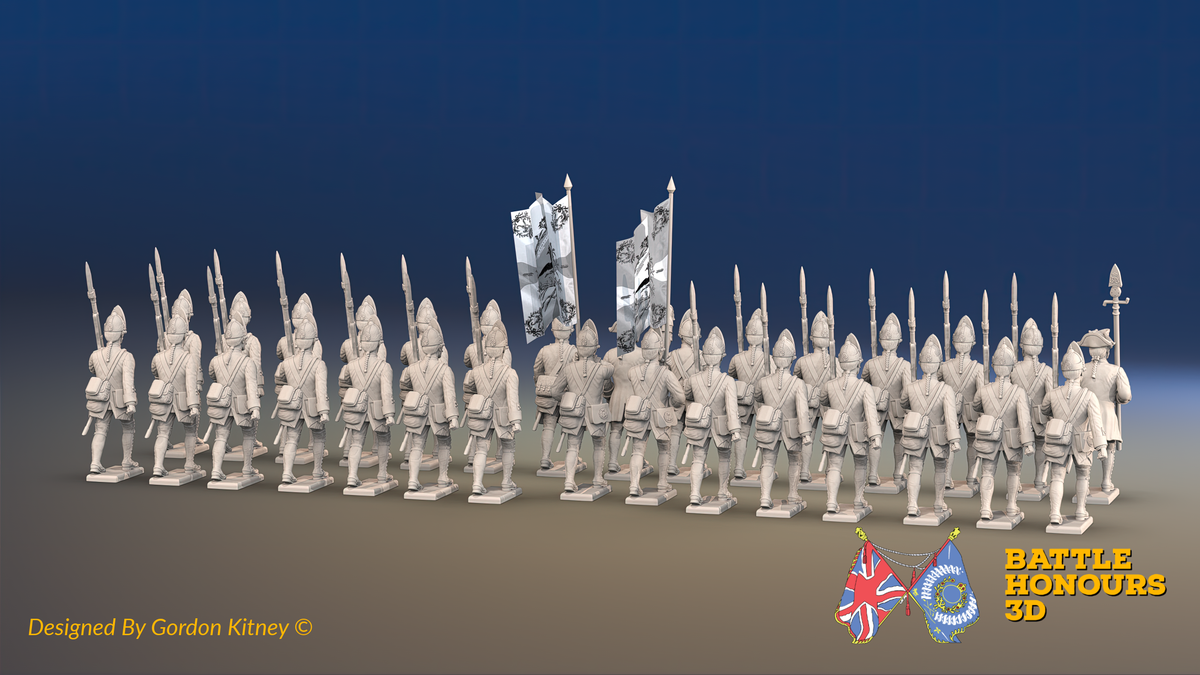 Seven Years’ War Prussian Fusilier Battalion - March Attack - Set 3 - 30 Figures, rear view. Supplied unpainted.