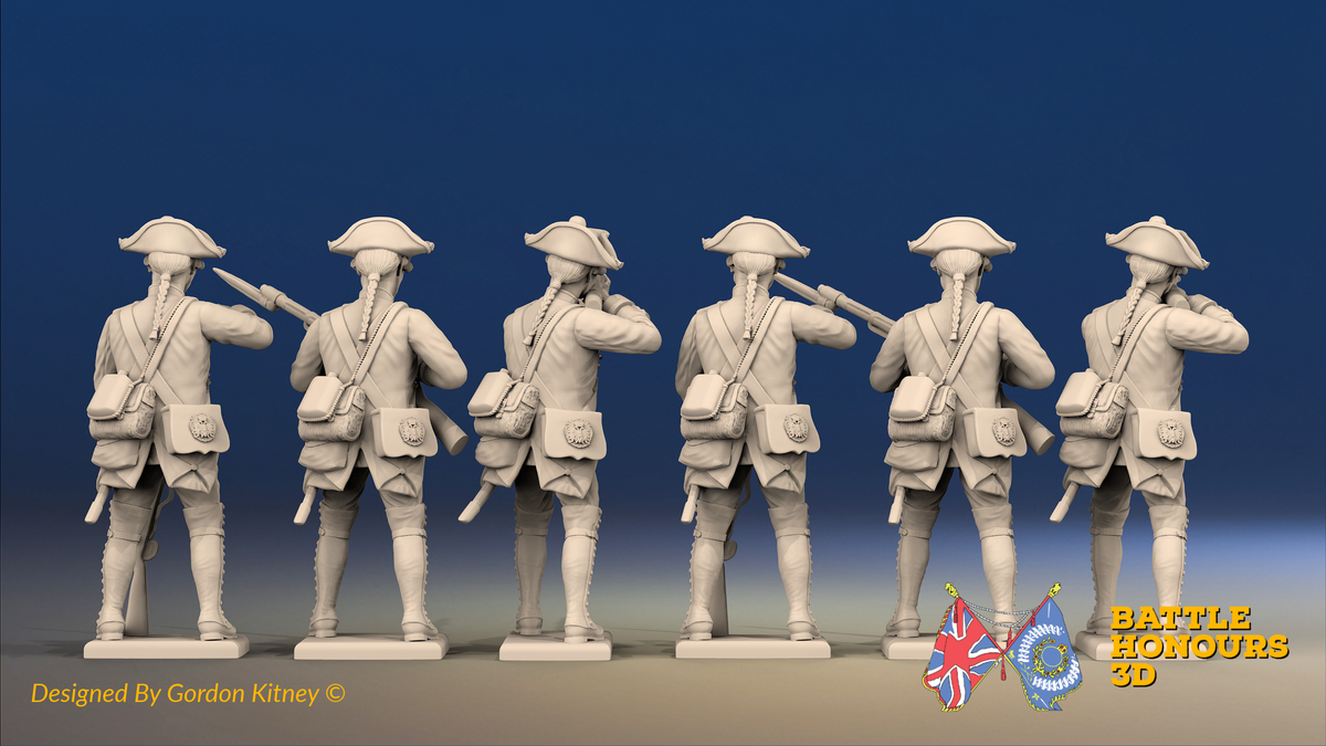 Seven Years’ War Prussian Musketeers - Firing Line - Pointed Lapel Lace, rear view. Supplied unpainted.