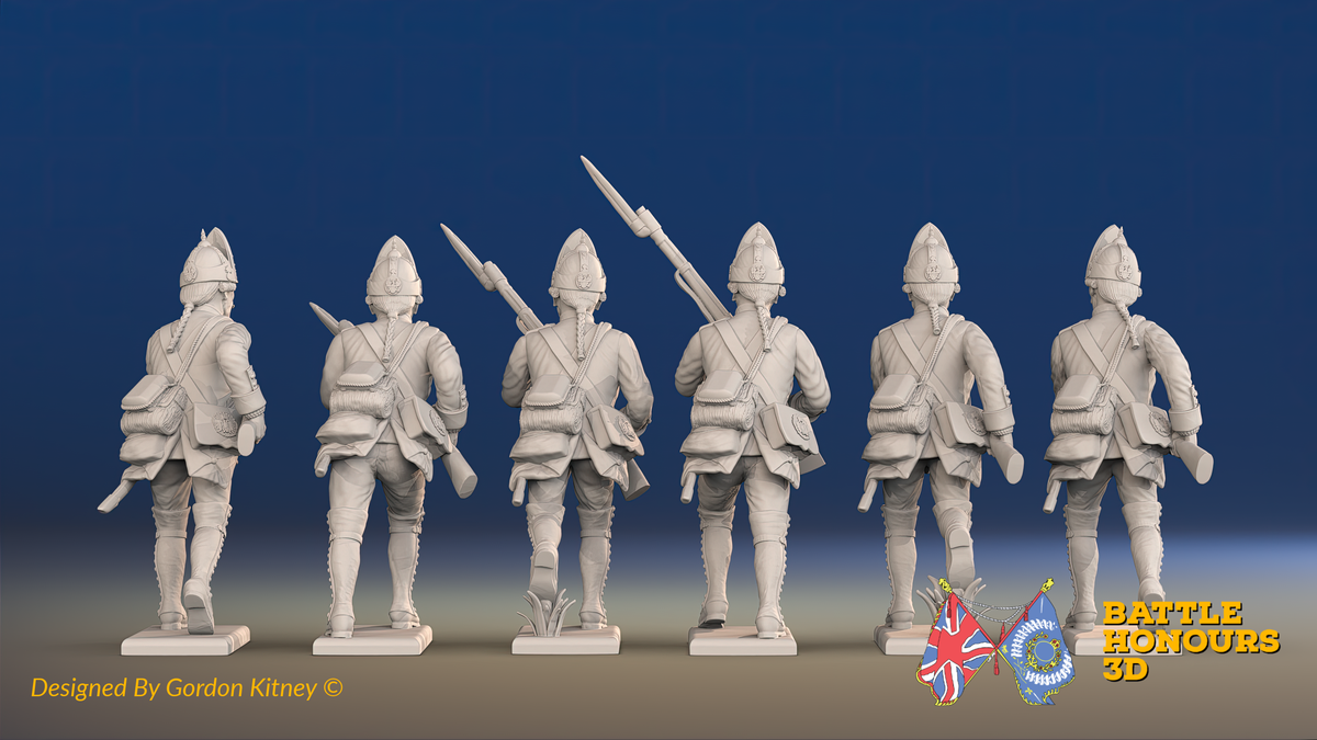 Seven Years’ War Prussian Fusiliers - Charging - Set 2, rear view. Supplied unpainted.