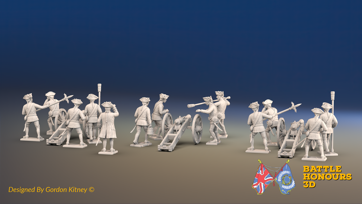 Seven Years’ War Russian Artillery Battery - 6-Pounders - Summer Uniform - 3 Guns and 13 Figures, rear view. Supplied unpainted.