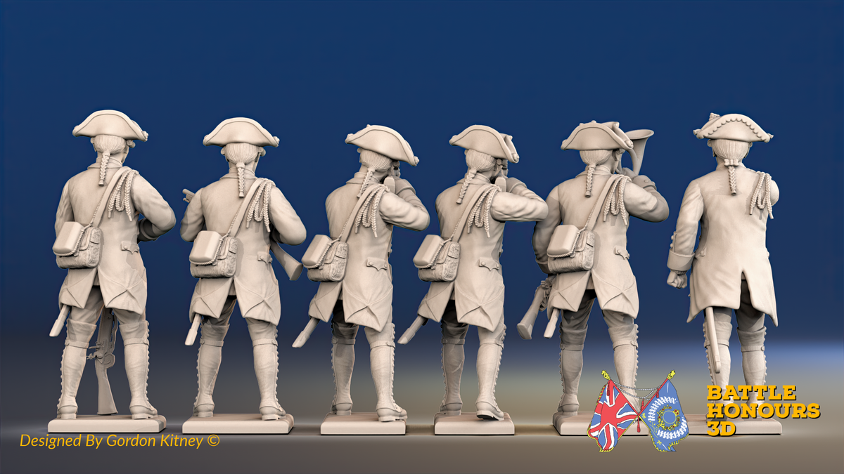 Seven Years’ War Prussian Jägers Command - Skirmishers - Gaiters and Straight Lace, rear view. Supplied unpainted.