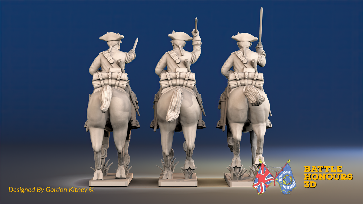 Seven Years’ War Prussian Dragoons - Galloping - Set 1, rear view. Supplied unpainted.