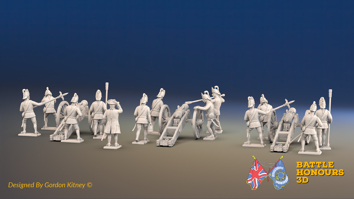 Seven Years’ War Russian Artillery Battery - Secret Howitzers - Summer Uniform - 3 Guns and 13 Figures, rear view. Supplied unpainted.