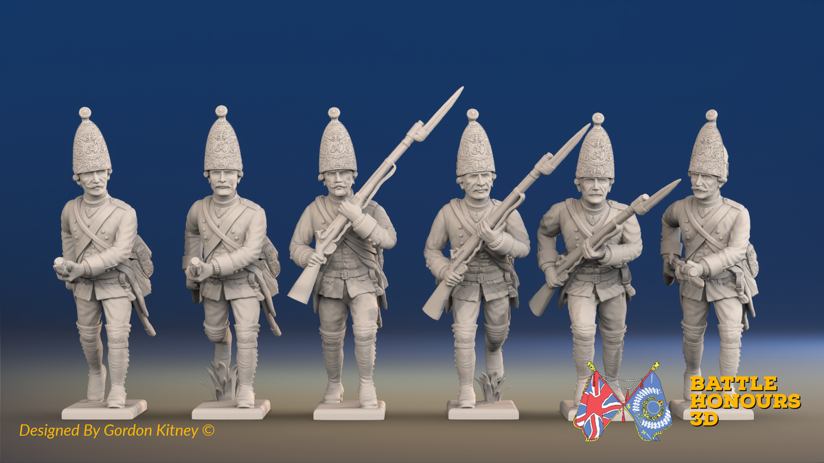 Seven Years’ War Prussian Grenadiers - Charging - Coats Without Lapels, front view. Supplied unpainted.