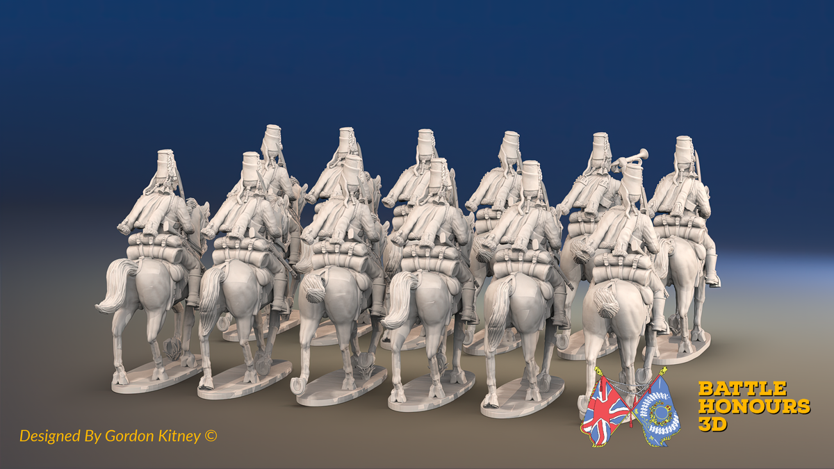 Seven Years’ War Prussian Hussar Regiment - Trotting - Plain Mirlitons - 12 Mounted Figures, rear view. Supplied unpainted.
