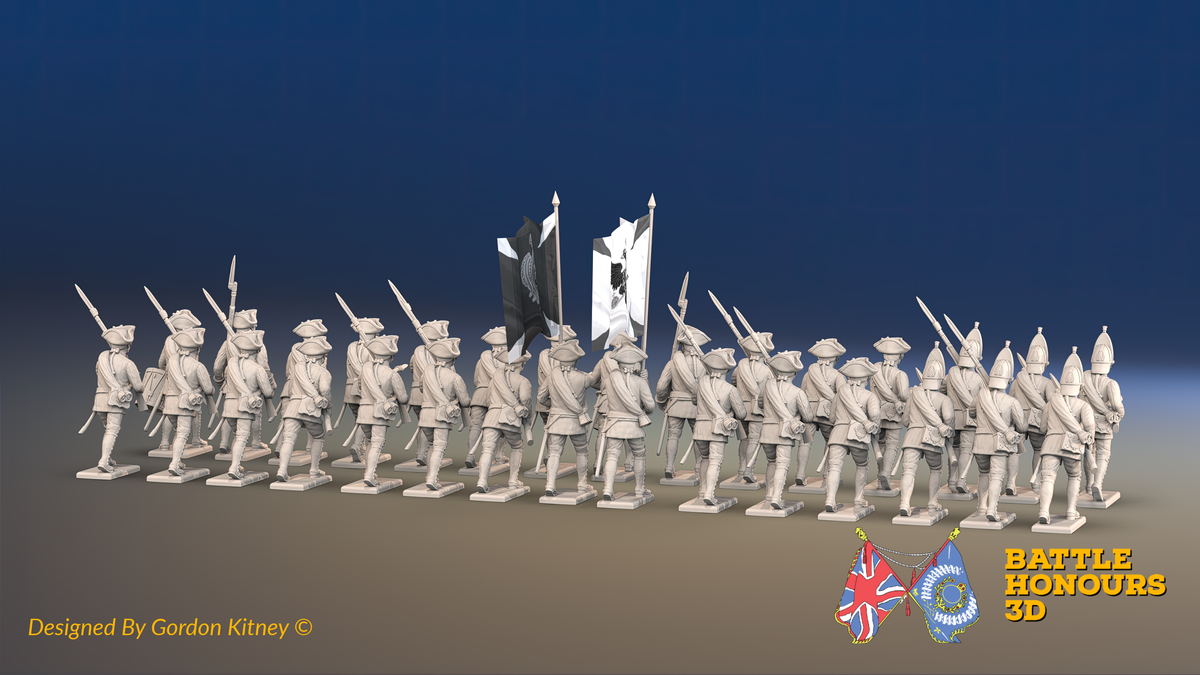 Seven Years’ War Russian Musketeer Battalion - Advancing - Winter Uniform - 30 Figures, rear view. Supplied unpainted.