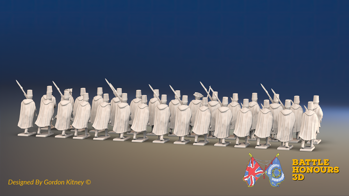 Seven Years’ War Russian Pandur Battalion - Charging - Winter Uniform - 30 Figures, rear view. Supplied unpainted.