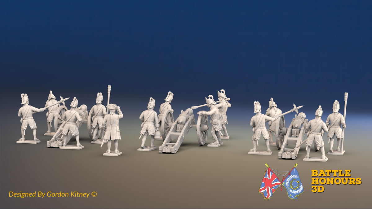 Seven Years’ War Russian Artillery Battery - Secret Howitzers - Winter Uniform - 3 Guns and 13 Figures, rear view. Supplied unpainted.