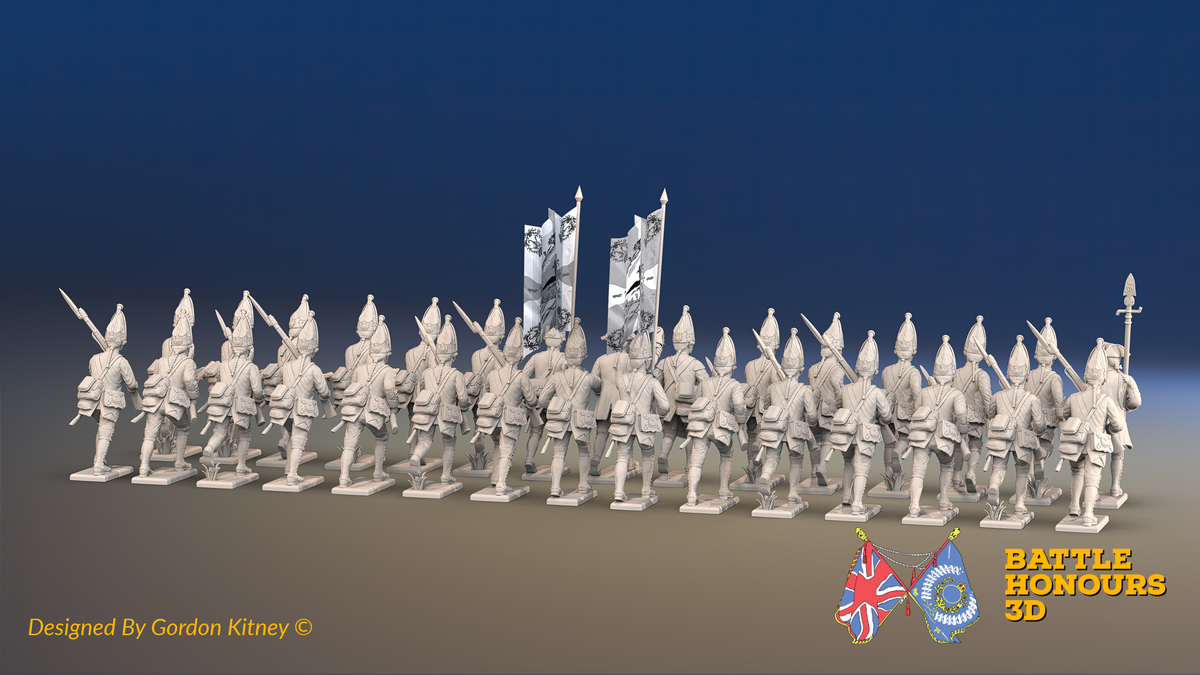 Seven Years’ War Prussian Grenadier Battalion - Charging - Long Cuff Lace - 30 Figures, rear view. Supplied unpainted.