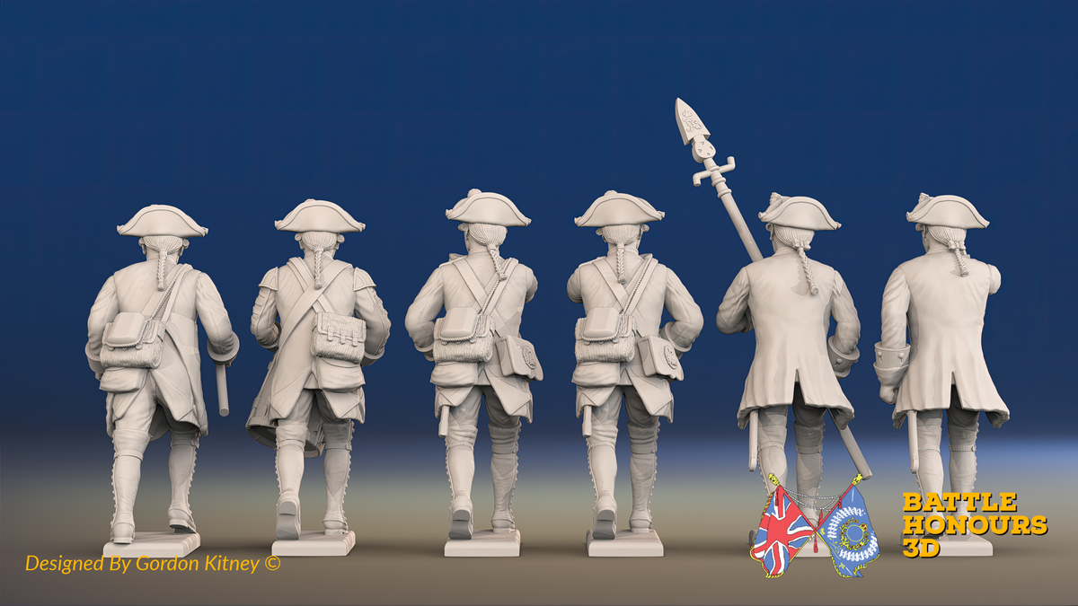 Seven Years’ War Prussian Garrison Musketeers Command - Charging - Set 4, rear view. Supplied unpainted.