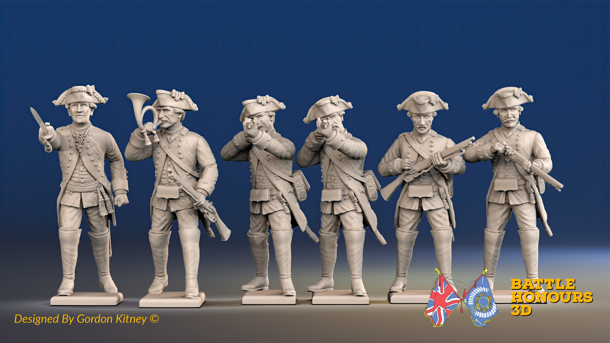 Seven Years’ War Prussian Jägers Command - Skirmishers - Boots and Plain Lapels, front view. Supplied unpainted.
