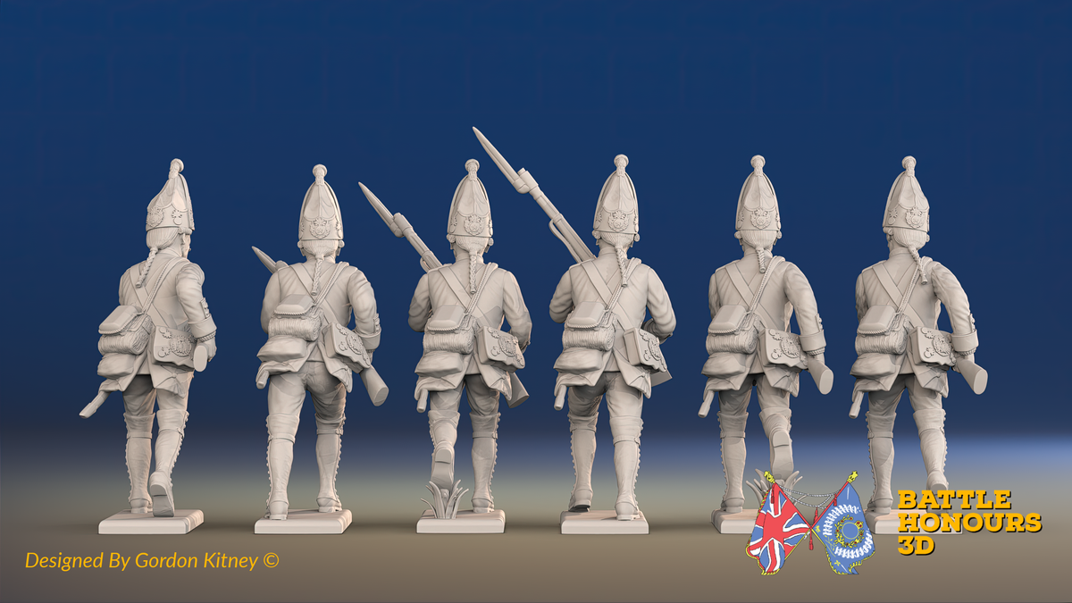 Seven Years’ War Prussian Grenadiers - Charging - Straight Lapel Lace, rear view. Supplied unpainted.