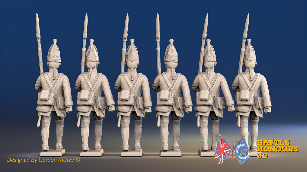 Seven Years’ War Prussian Grenadiers - March Attack - Plain Lapels, rear view. Supplied unpainted.