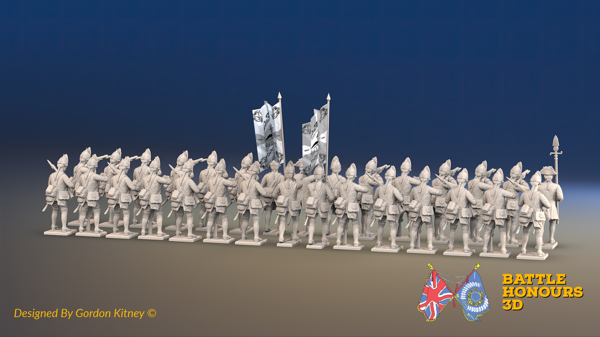 Seven Years’ War Prussian Fusilier Battalion - Firing Line - Set 2 - 30 Figures, rear view. Supplied unpainted.