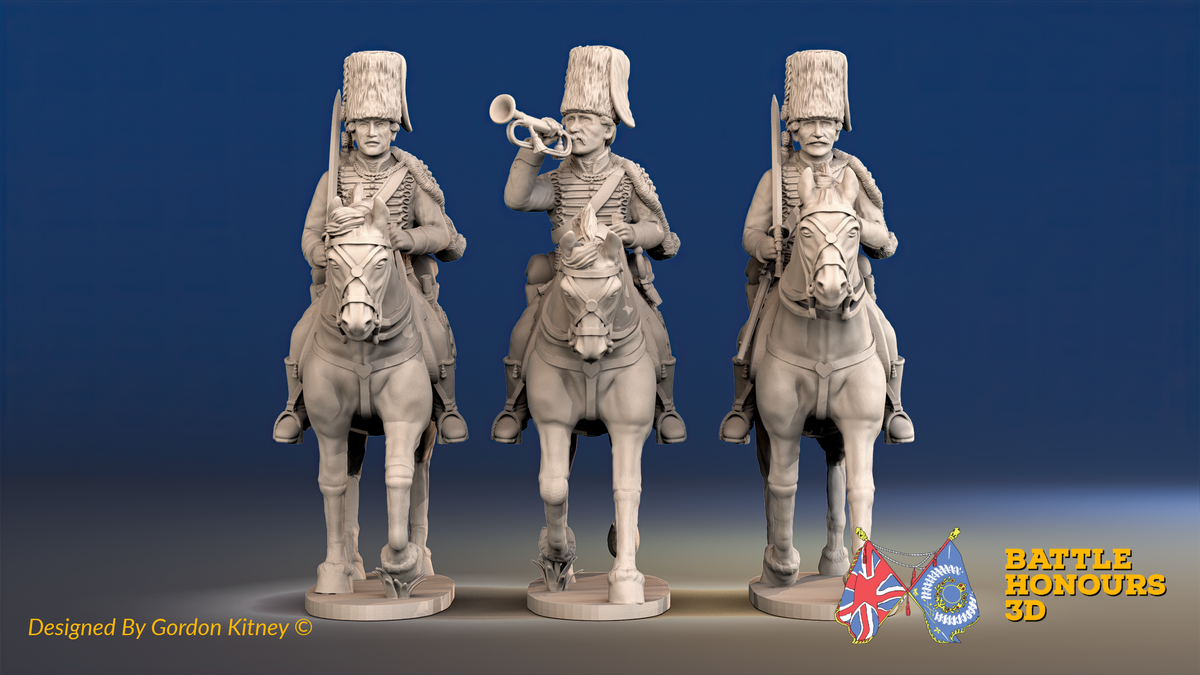 Seven Years’ War Prussian Hussars Command - Trotting - Fur Caps, front view. Supplied unpainted.