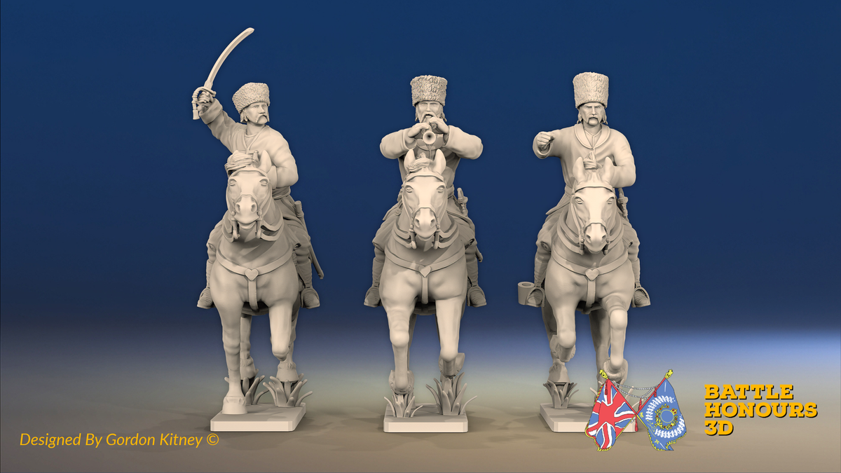 Seven Years’ War Russian Cossacks Command - Galloping, front view. Supplied unpainted.